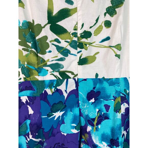 Rabbit Rabbit Rabbit Designs Women's 16 White Blue Floral Ruffle Sheath Dress - Picture 6 of 8